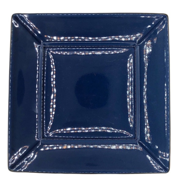 2 Pottery Barn Asian Square Blue 10.5 Red 8.25 Plate Tan Edge Dishes Japan - Picture 2 of 7